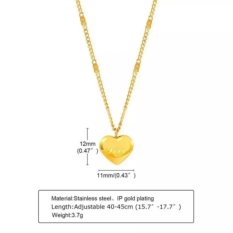 18K Gold Love Heart Pendant Necklace for Women Stainless Steel Gold Plated JettsJewelers