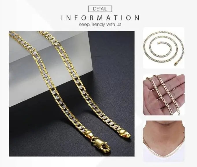 18K Gold Over Solid 925 Sterling Silver Two Tone Diamond Cut Cuban Chain-4mm For Men and Women - JettsJewelers