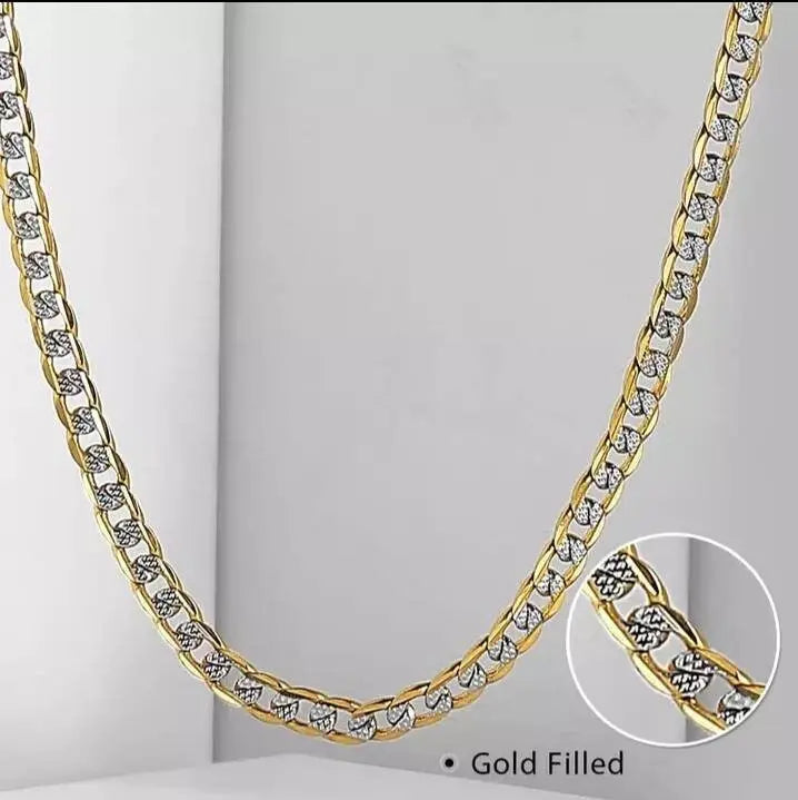 18K Gold Over Solid 925 Sterling Silver Two Tone Diamond Cut Cuban Chain-4mm For Men and Women - JettsJewelers