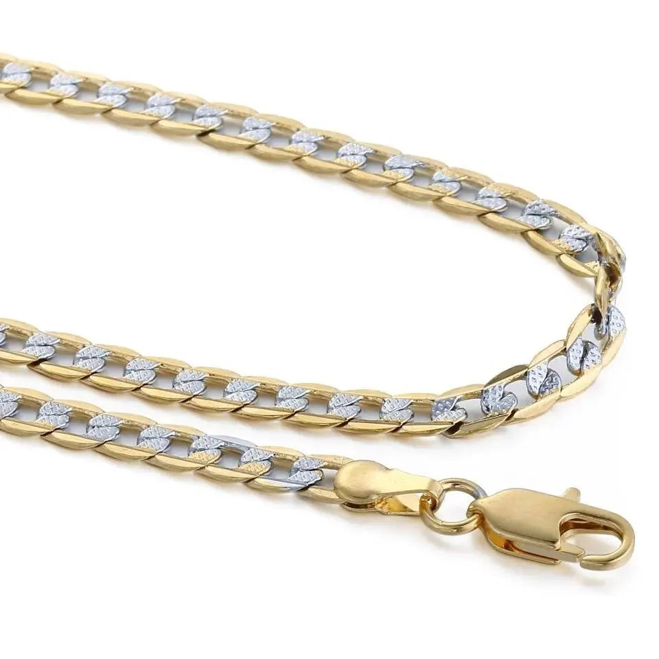 18K Gold Over Solid 925 Sterling Silver Two Tone Diamond Cut Cuban Chain-4mm For Men and Women - JettsJewelers