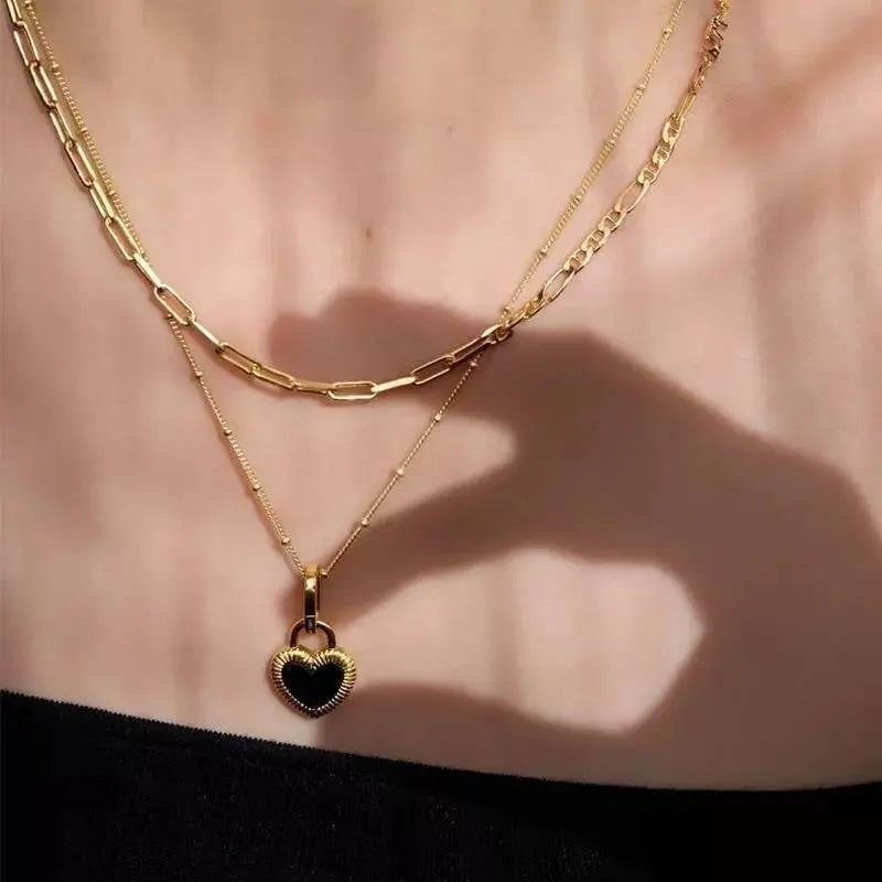 18K Gold Plated 2 Sided Shell Heart Pendant Necklace for Women JettsJewelers