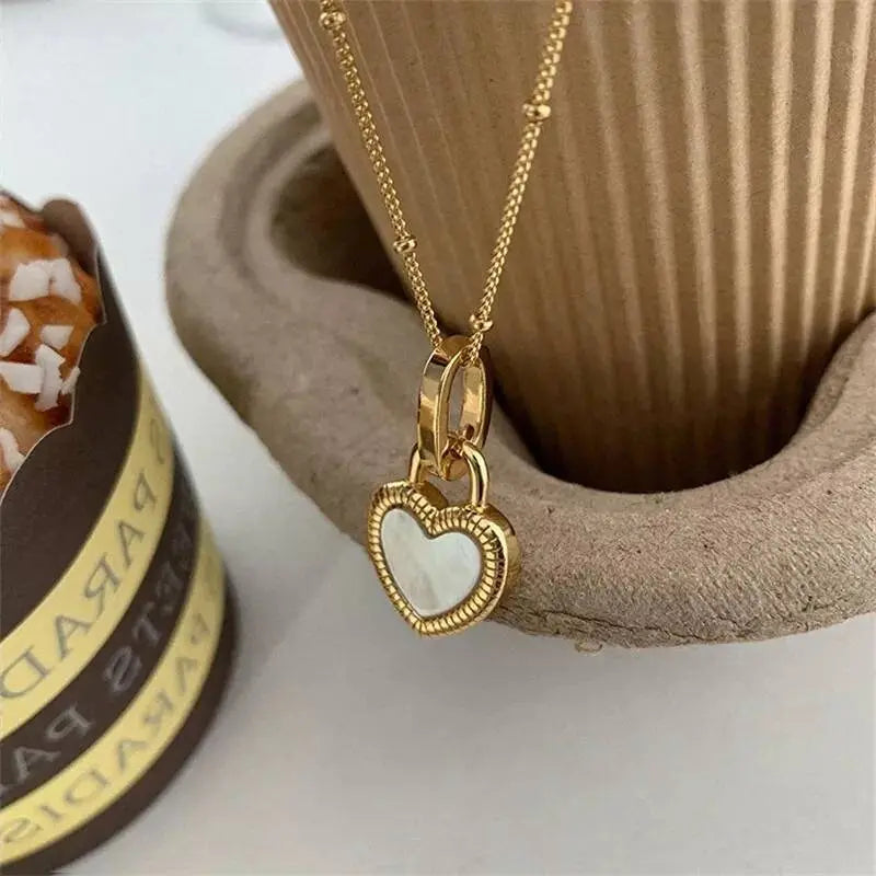 18K Gold Plated 2 Sided Shell Heart Pendant Necklace for Women JettsJewelers