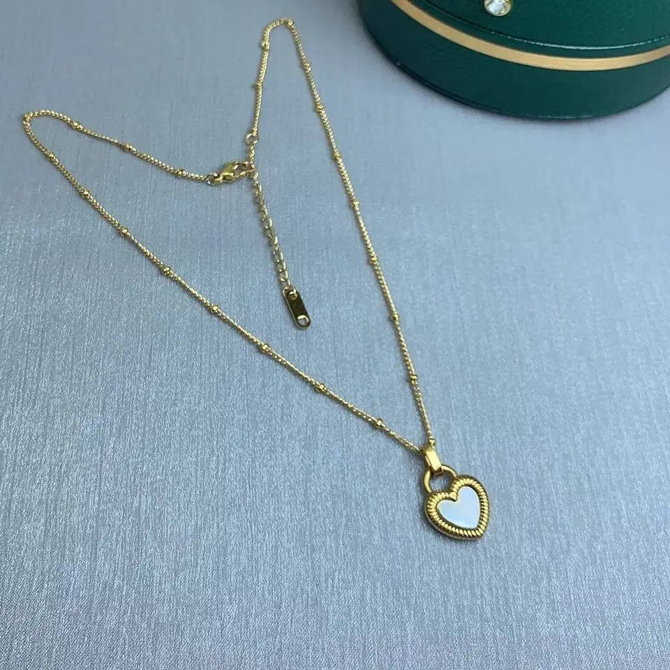 18K Gold Plated 2 Sided Shell Heart Pendant Necklace for Women JettsJewelers