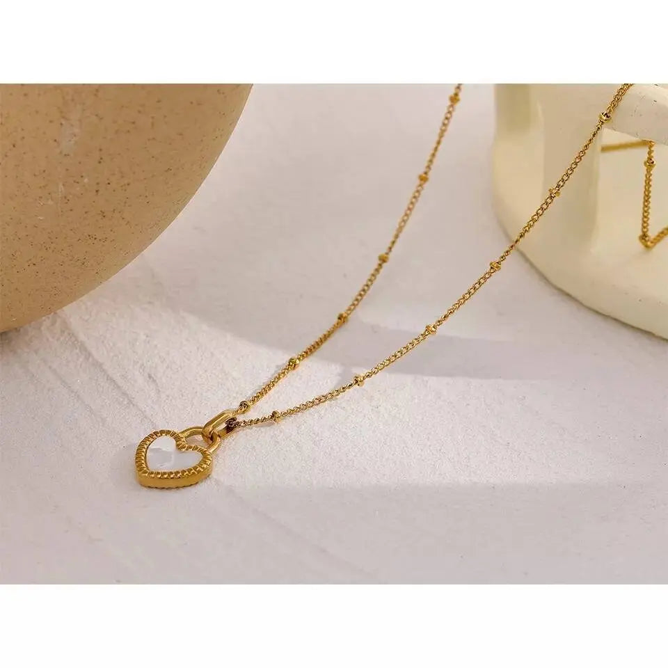 18K Gold Plated 2 Sided Shell Heart Pendant Necklace for Women JettsJewelers