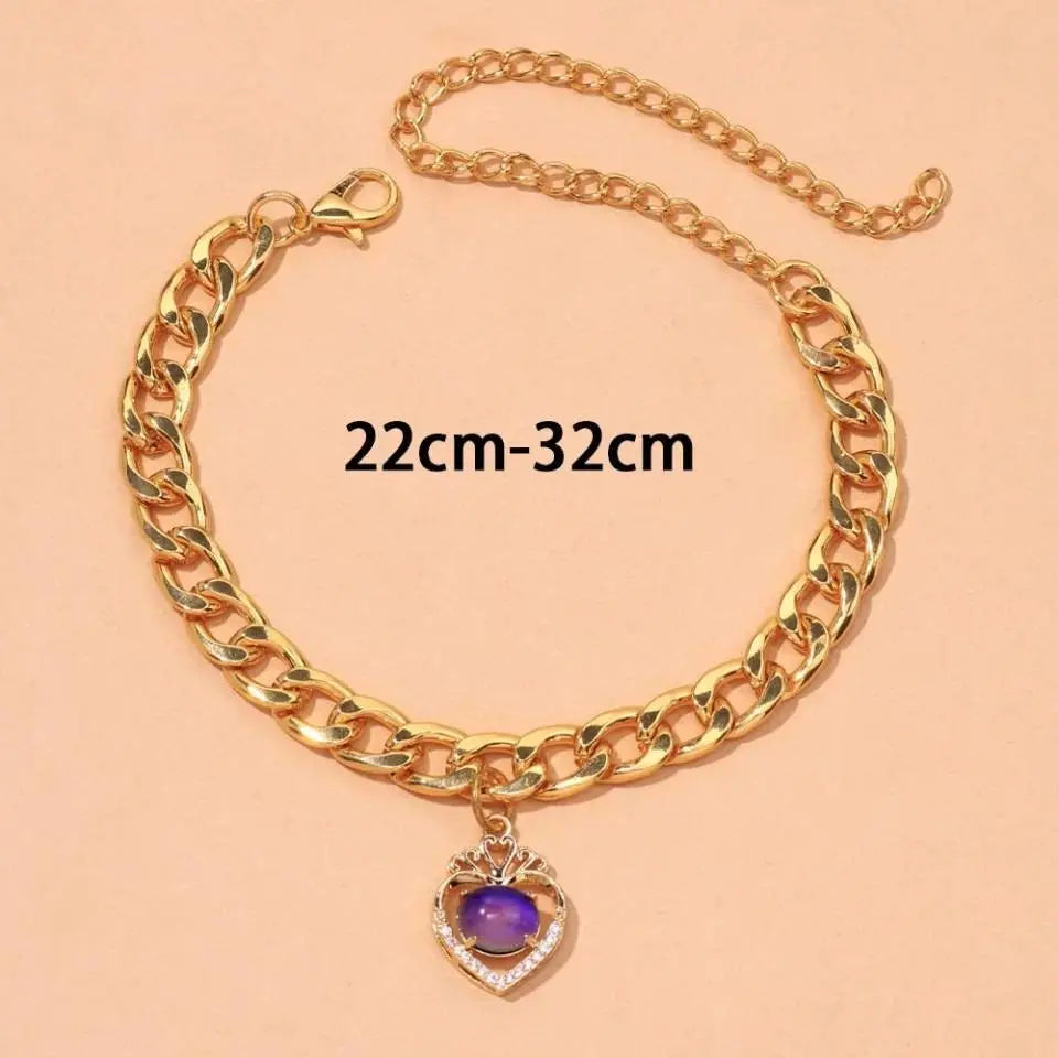 18K Gold Plated Curby Chain Purple Bear Heart Anklet - JettsJewelers