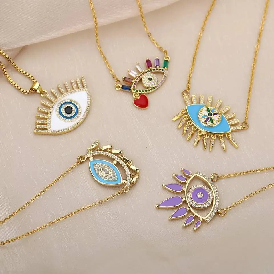 18K Gold Plated Evil Eye Pendant Necklace Clavicle for Women Stainless Steel Gold Plated JettsJewelers
