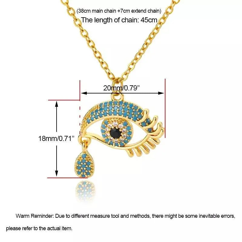 18K Gold Plated Evil Eye Pendant Necklace Clavicle for Women Stainless Steel Gold Plated JettsJewelers