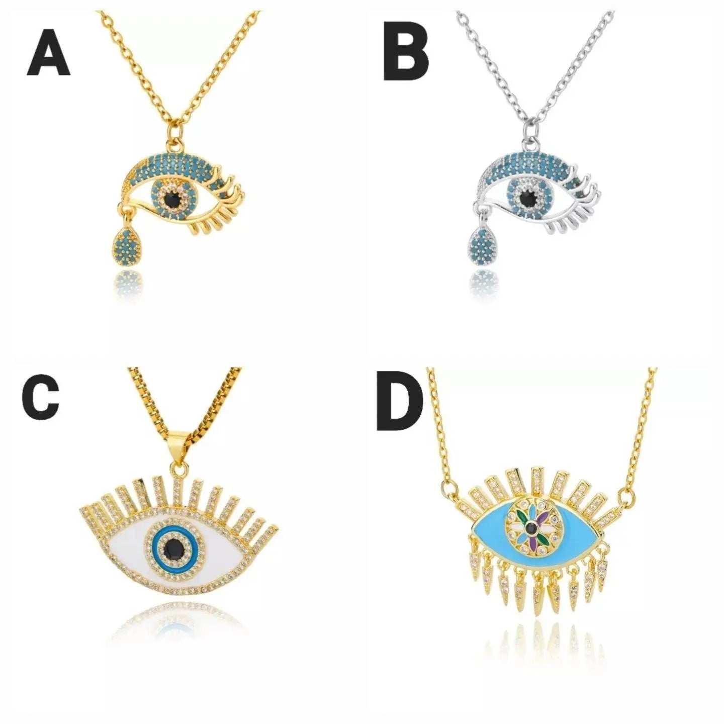 18K Gold Plated Evil Eye Pendant Necklace Clavicle for Women Stainless Steel Gold Plated JettsJewelers