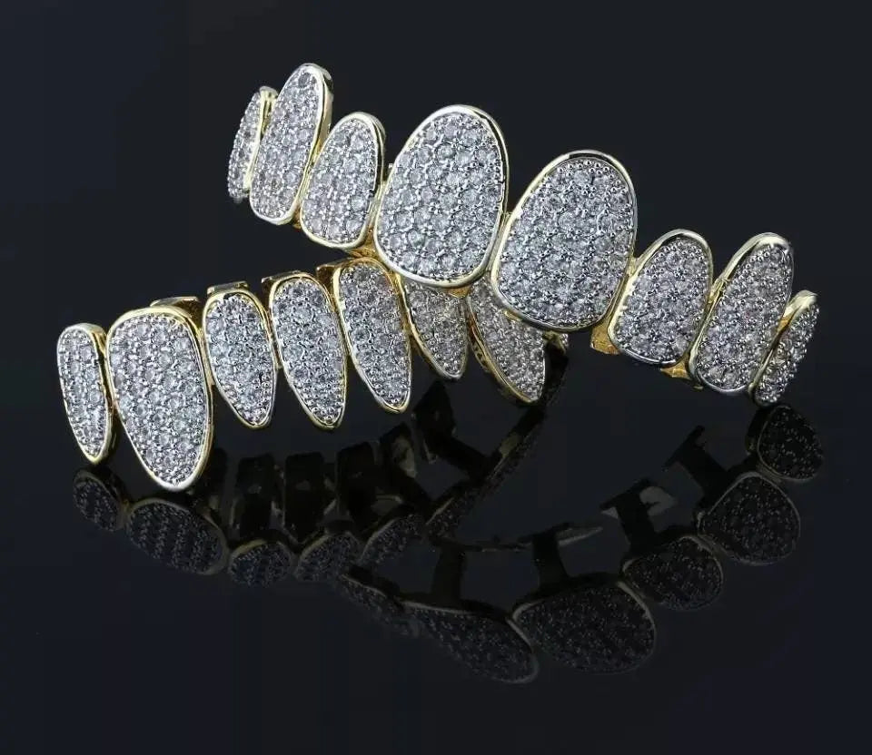 18K Gold Plated Iced Out Simulated 8 Top and Bottom Diamond Grills for Your Teeth - JettsJewelers