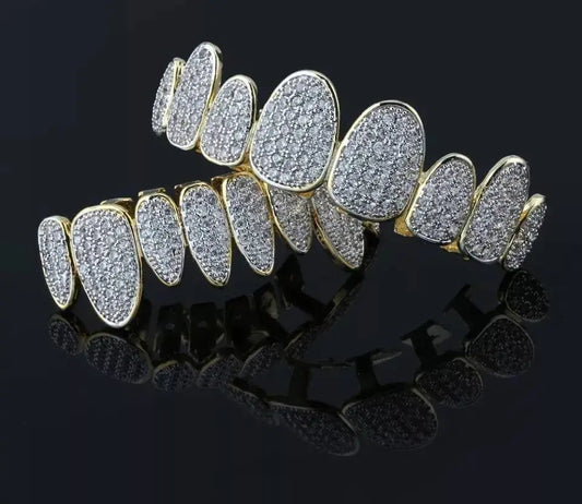 18K Gold Plated Iced Out Simulated 8 Top and Bottom Diamond Grills for Your Teeth - JettsJewelers