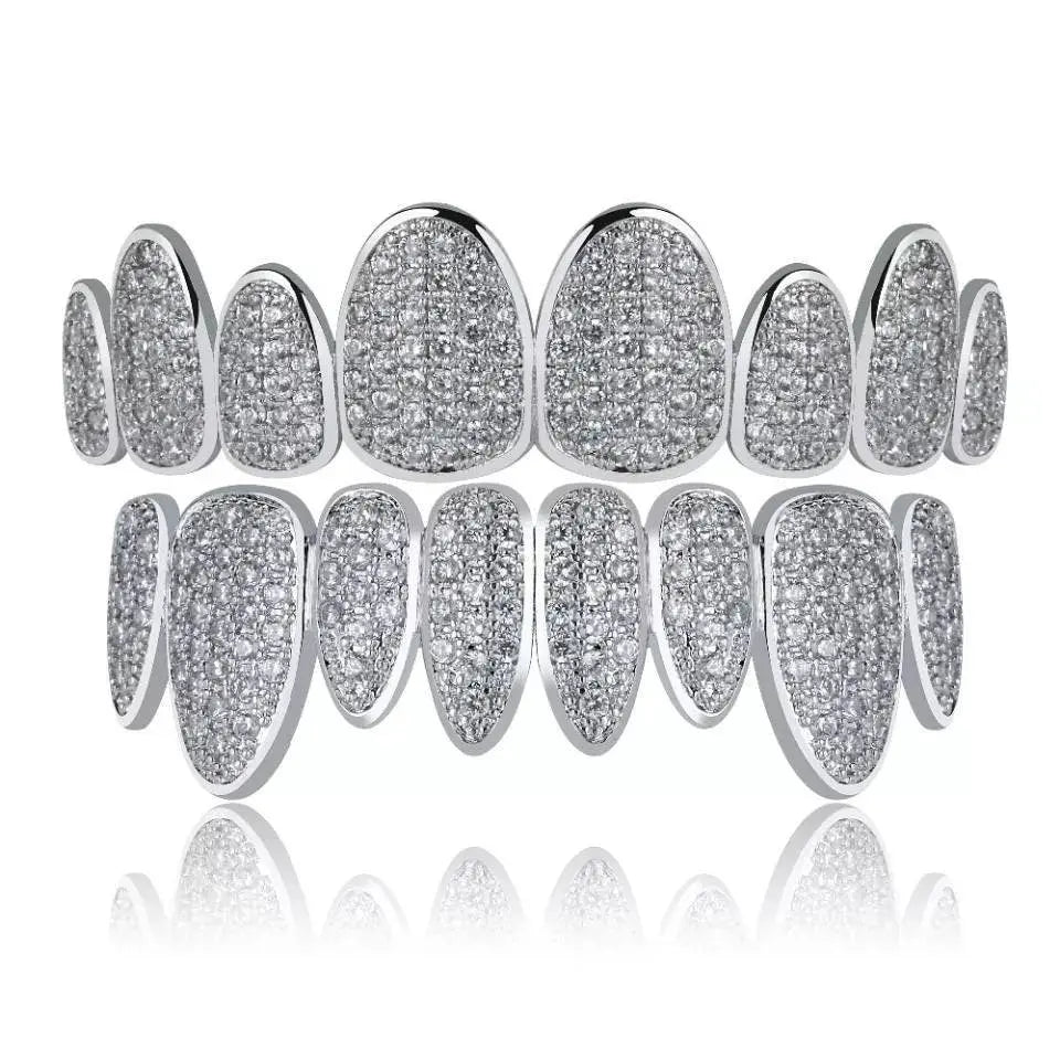 18K Gold Plated Iced Out Simulated 8 Top and Bottom Diamond Grills for Your Teeth - JettsJewelers