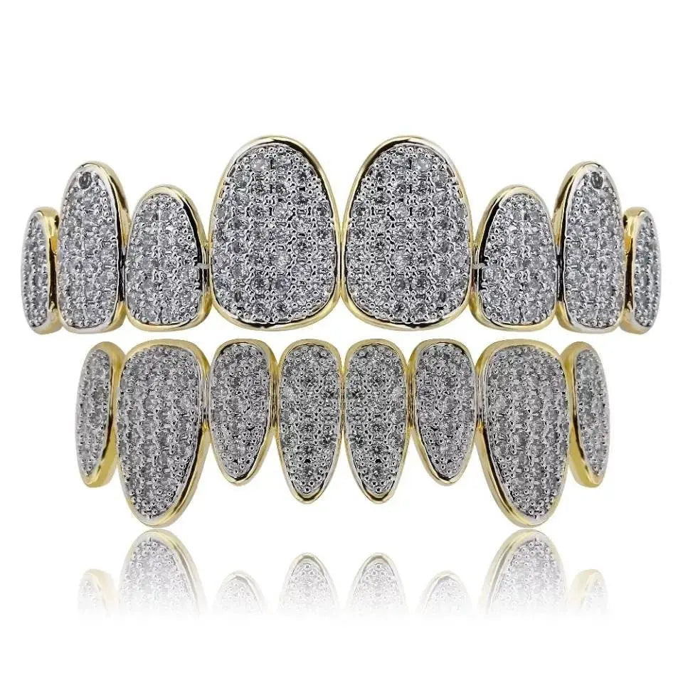 18K Gold Plated Iced Out Simulated 8 Top and Bottom Diamond Grills for Your Teeth - JettsJewelers