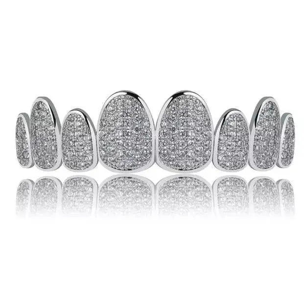18K Gold Plated Iced Out Simulated 8 Top and Bottom Diamond Grills for Your Teeth - JettsJewelers