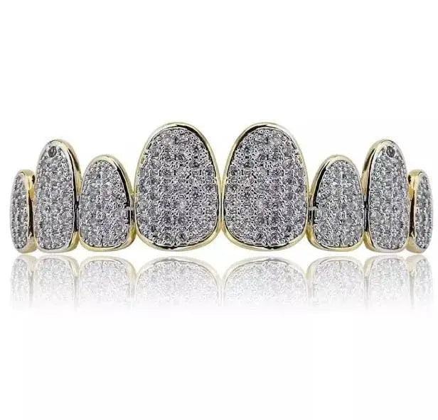 18K Gold Plated Iced Out Simulated 8 Top and Bottom Diamond Grills for Your Teeth - JettsJewelers