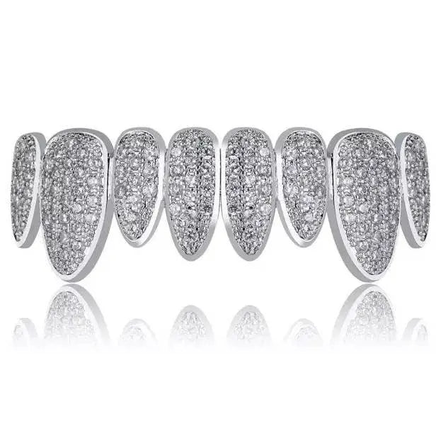 18K Gold Plated Iced Out Simulated 8 Top and Bottom Diamond Grills for Your Teeth JettsJewelers