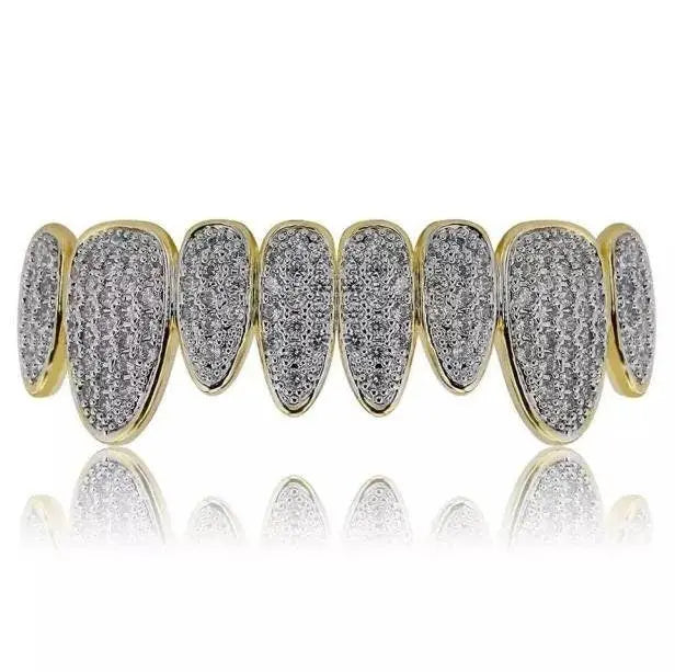 18K Gold Plated Iced Out Simulated 8 Top and Bottom Diamond Grills for Your Teeth JettsJewelers