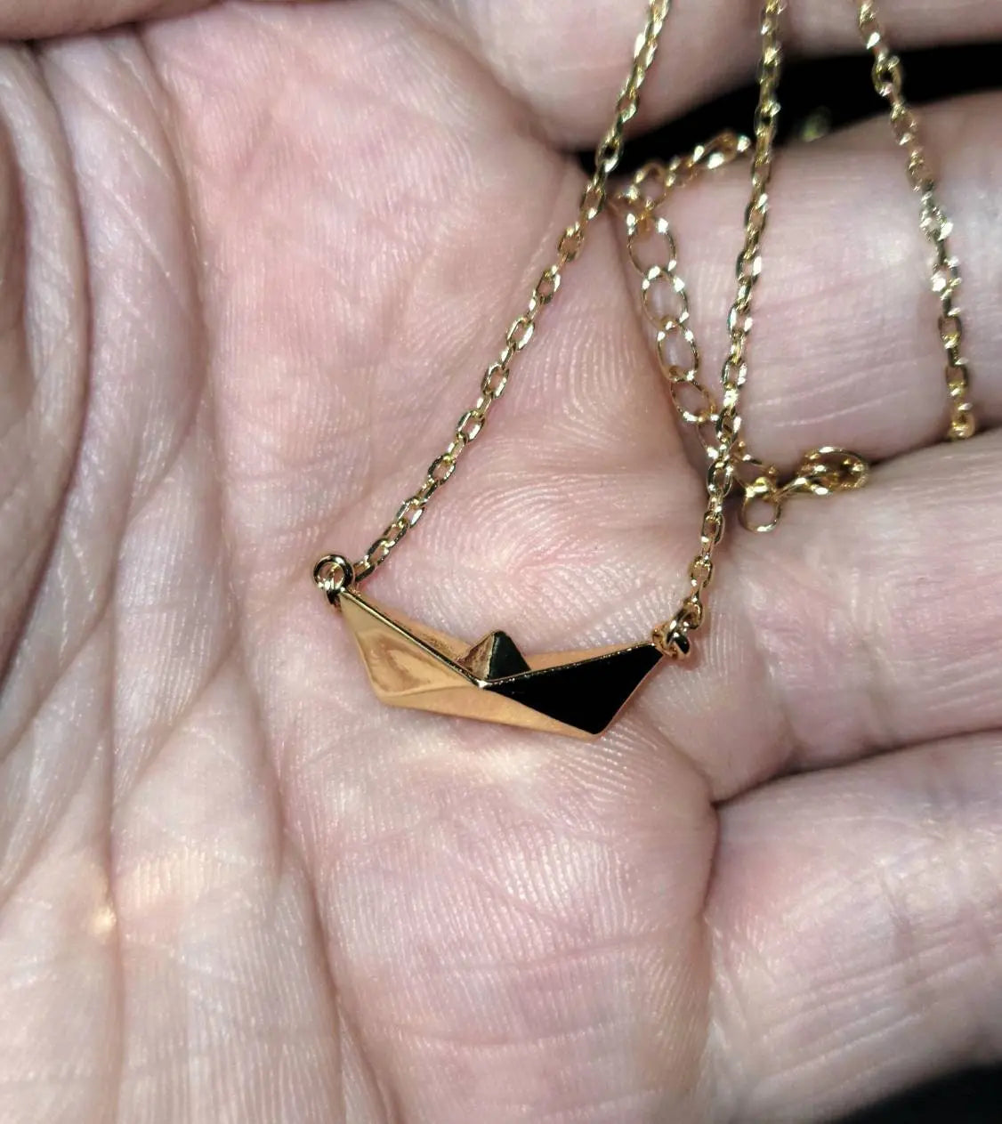 18K Gold Plated Minimalist Paper Boat Pendant Necklace Clavicle for Women Stainless Steel Gold Plated JettsJewelers