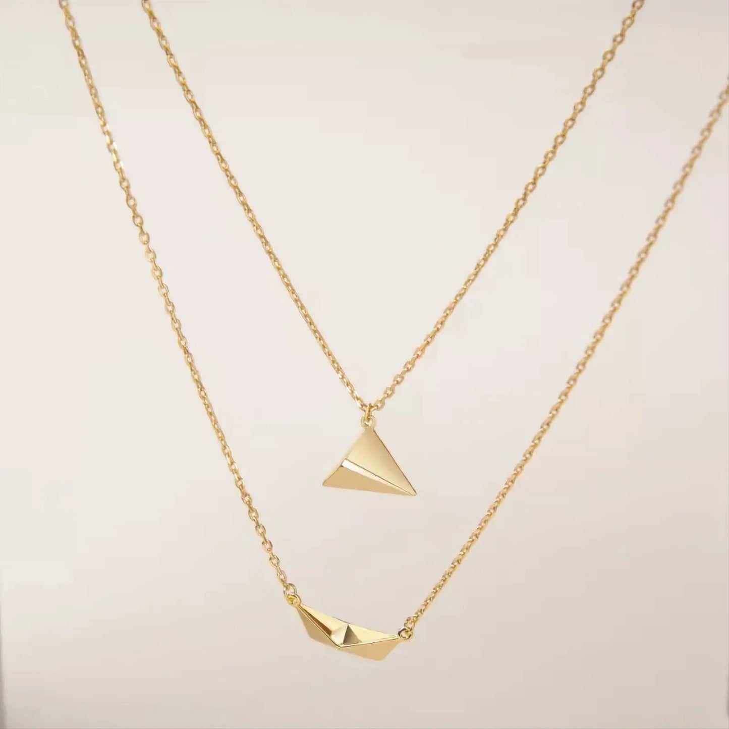 18K Gold Plated Minimalist Paper Boat and Plane Pendant Necklace Clavicle for Women Stainless Steel Gold Plated JettsJewelers