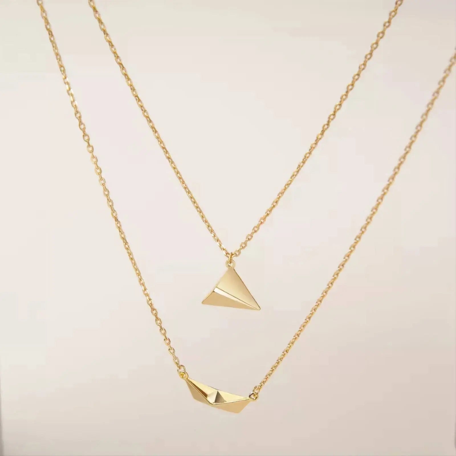 18K Gold Plated Minimalist Paper Boat and Plane Pendant Necklace Clavicle for Women Stainless Steel Gold Plated JettsJewelers