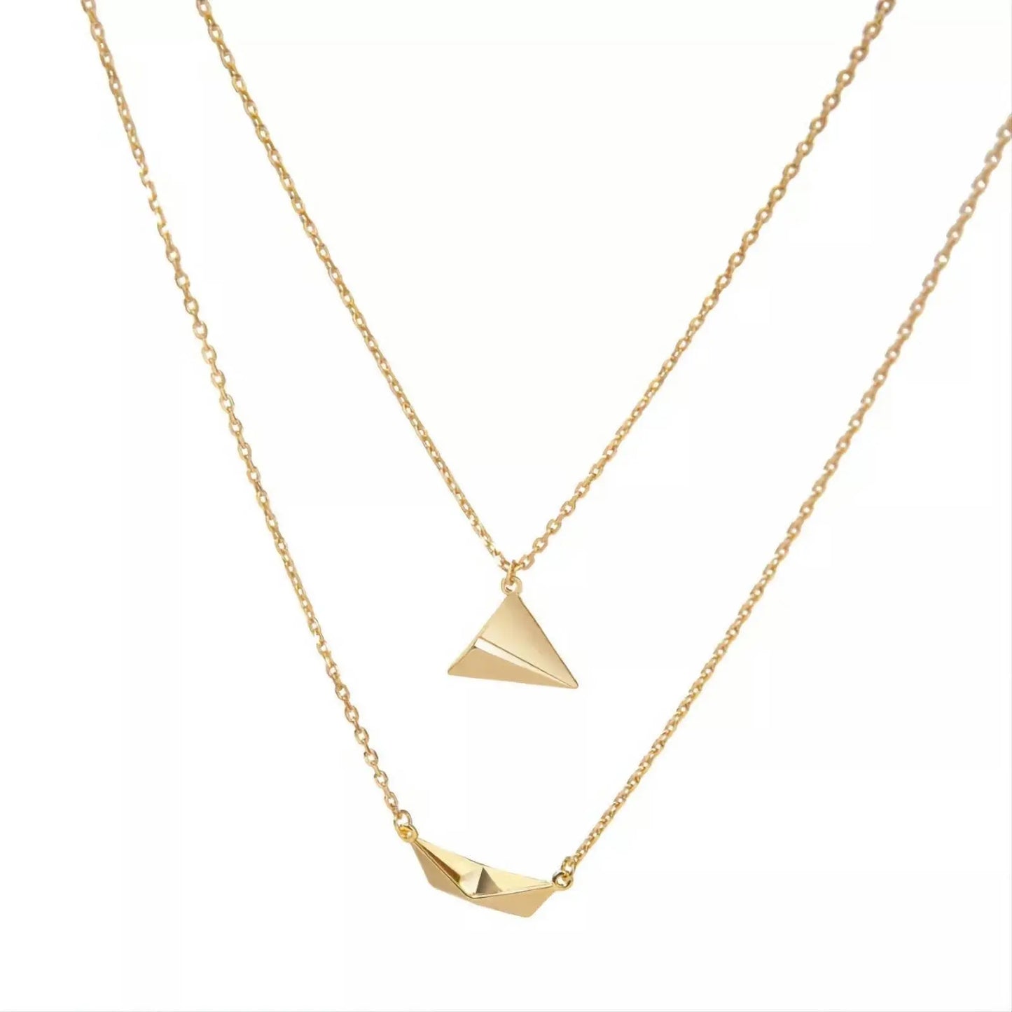 18K Gold Plated Minimalist Paper Boat and Plane Pendant Necklace Clavicle for Women Stainless Steel Gold Plated JettsJewelers