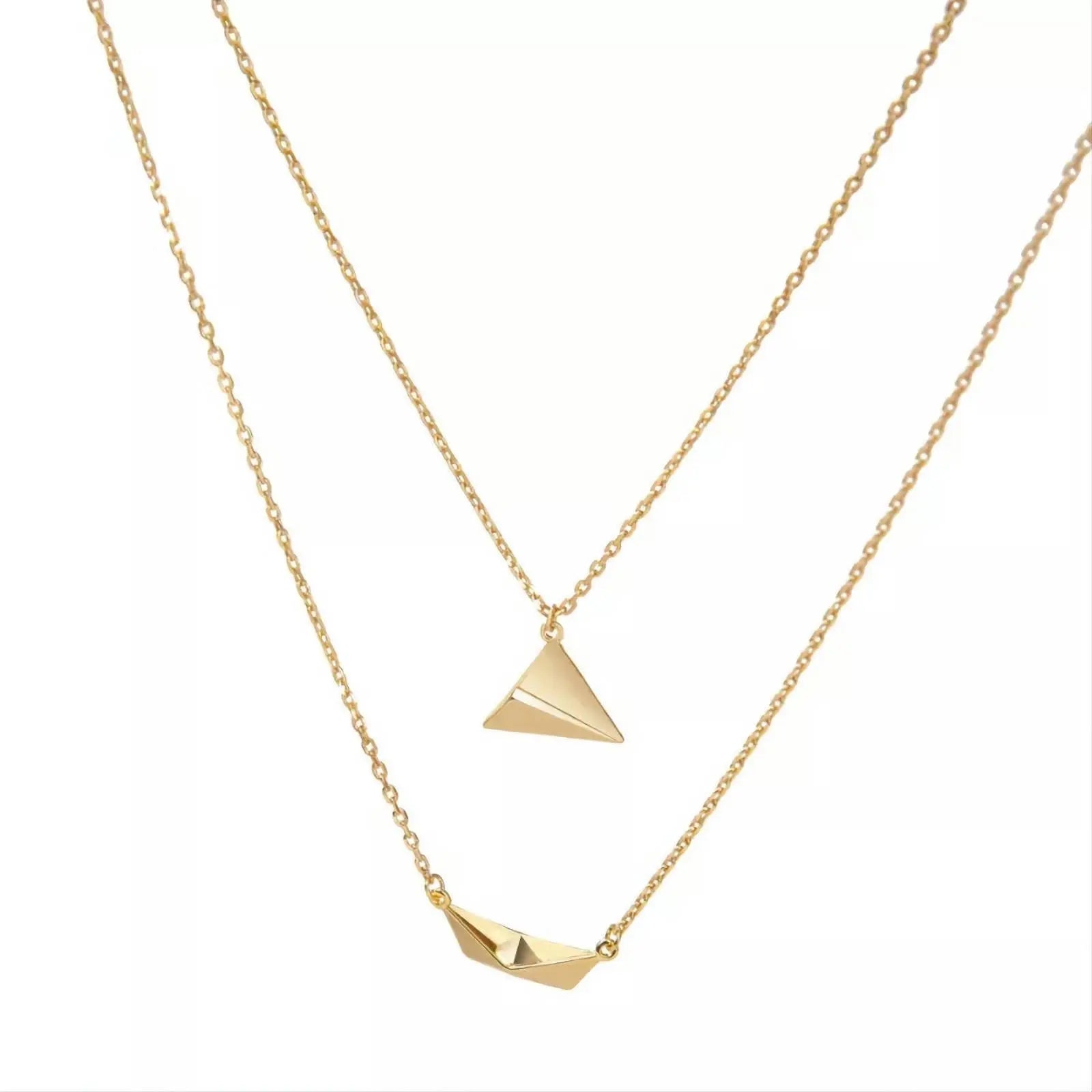 18K Gold Plated Minimalist Paper Boat and Plane Pendant Necklace Clavicle for Women Stainless Steel Gold Plated JettsJewelers