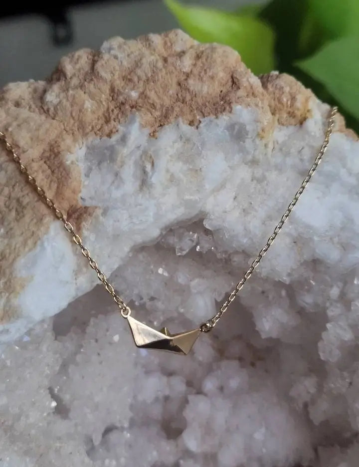 18K Gold Plated Minimalist Paper Boat and Plane Pendant Necklace Clavicle for Women Stainless Steel Gold Plated JettsJewelers