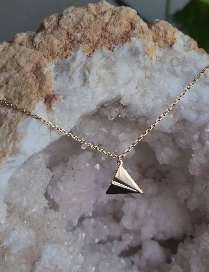 18K Gold Plated Minimalist Paper Boat and Plane Pendant Necklace Clavicle for Women Stainless Steel Gold Plated JettsJewelers