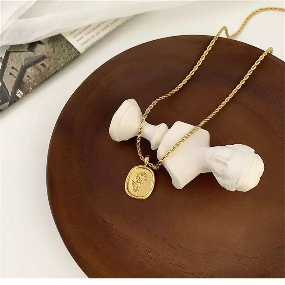 18K Gold Plated Oval Flower Pendant Rope Necklace for Women JettsJewelers