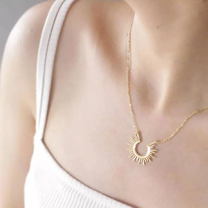 18K Gold Plated Spike Sunburst Pendant Necklace for Women Stainless Steel Gold Plated JettsJewelers