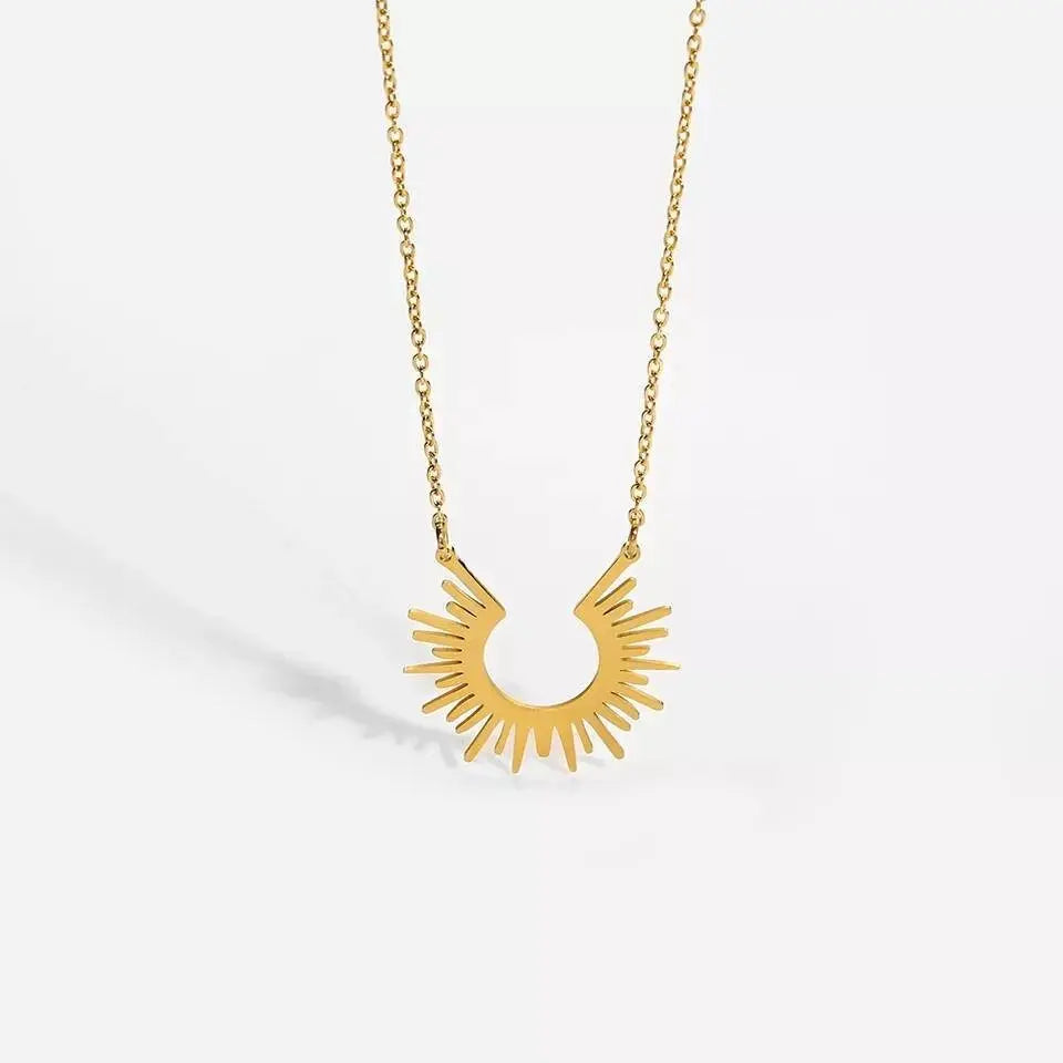 18K Gold Plated Spike Sunburst Pendant Necklace for Women Stainless Steel Gold Plated JettsJewelers
