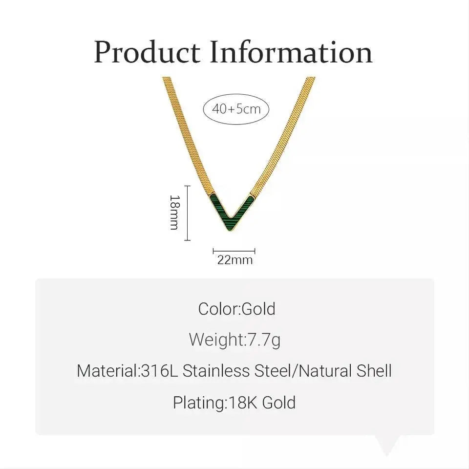 18K Gold Plated V Shape Natural Shell Flat Snake Chain Minimalist Necklace for Women JettsJewelers