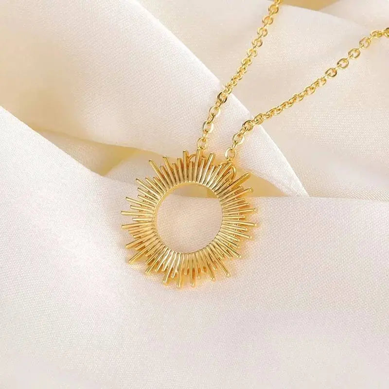 18K Gold Plated Vintage Spike Sunburst Pendant Necklace for Women Stainless Steel Gold Plated JettsJewelers