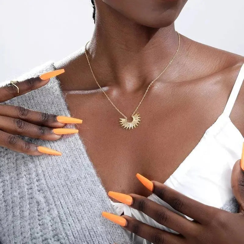18K Gold Plated Vintage Spike Sunburst Pendant Necklace for Women Stainless Steel Gold Plated JettsJewelers