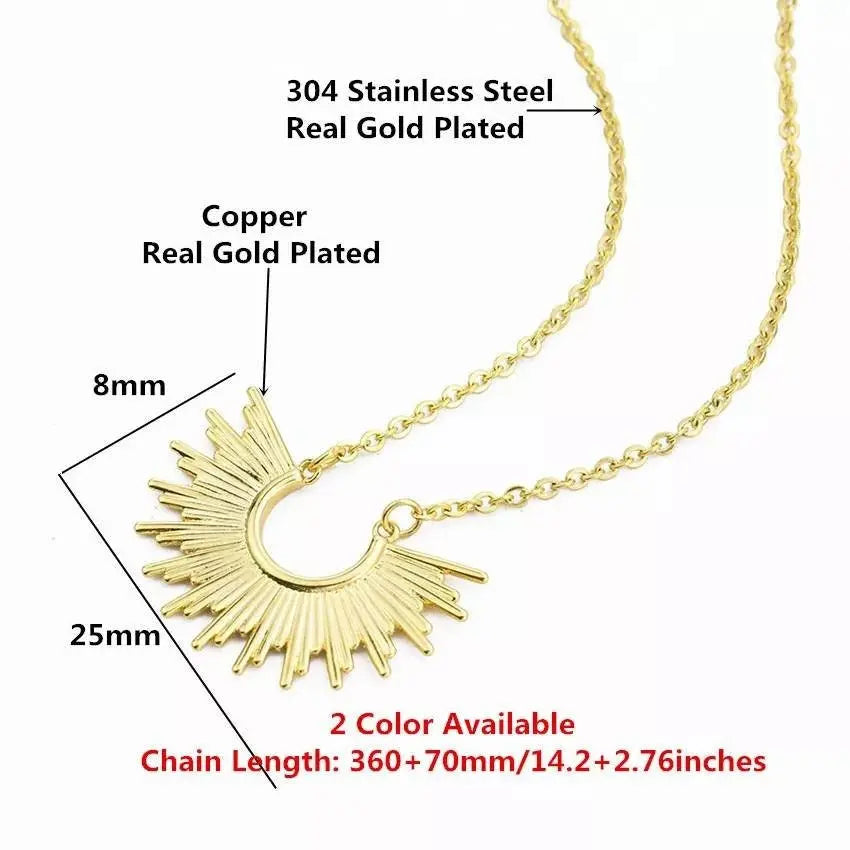 18K Gold Plated Vintage Spike Sunburst Pendant Necklace for Women Stainless Steel Gold Plated JettsJewelers