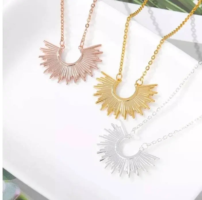 18K Gold Plated Vintage Spike Sunburst Pendant Necklace for Women Stainless Steel Gold Plated JettsJewelers