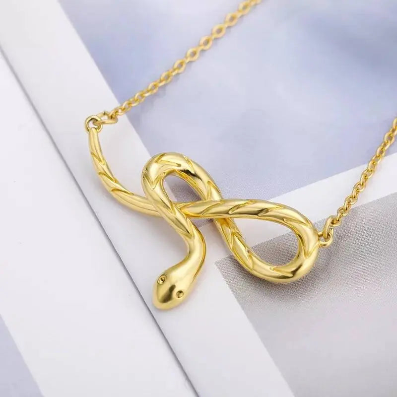 18K Gold Twisted Snake Pendant Necklace for Women Stainless Steel Gold Plated JettsJewelers
