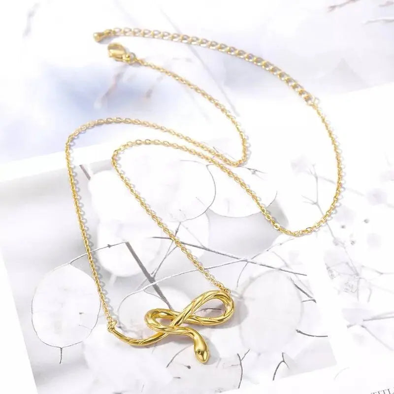 18K Gold Twisted Snake Pendant Necklace for Women Stainless Steel Gold Plated JettsJewelers