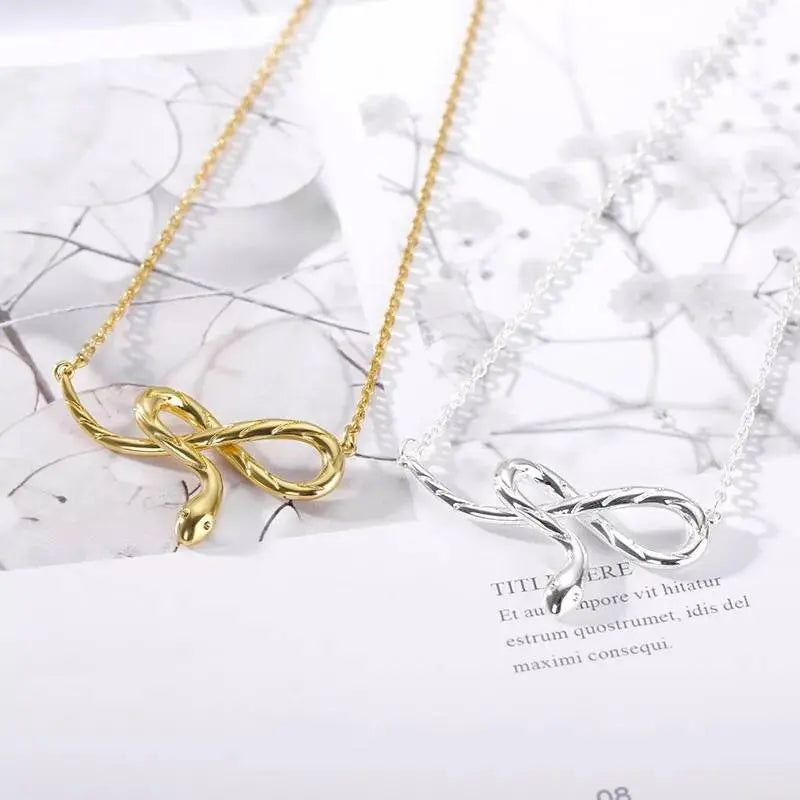 18K Gold Twisted Snake Pendant Necklace for Women Stainless Steel Gold Plated JettsJewelers