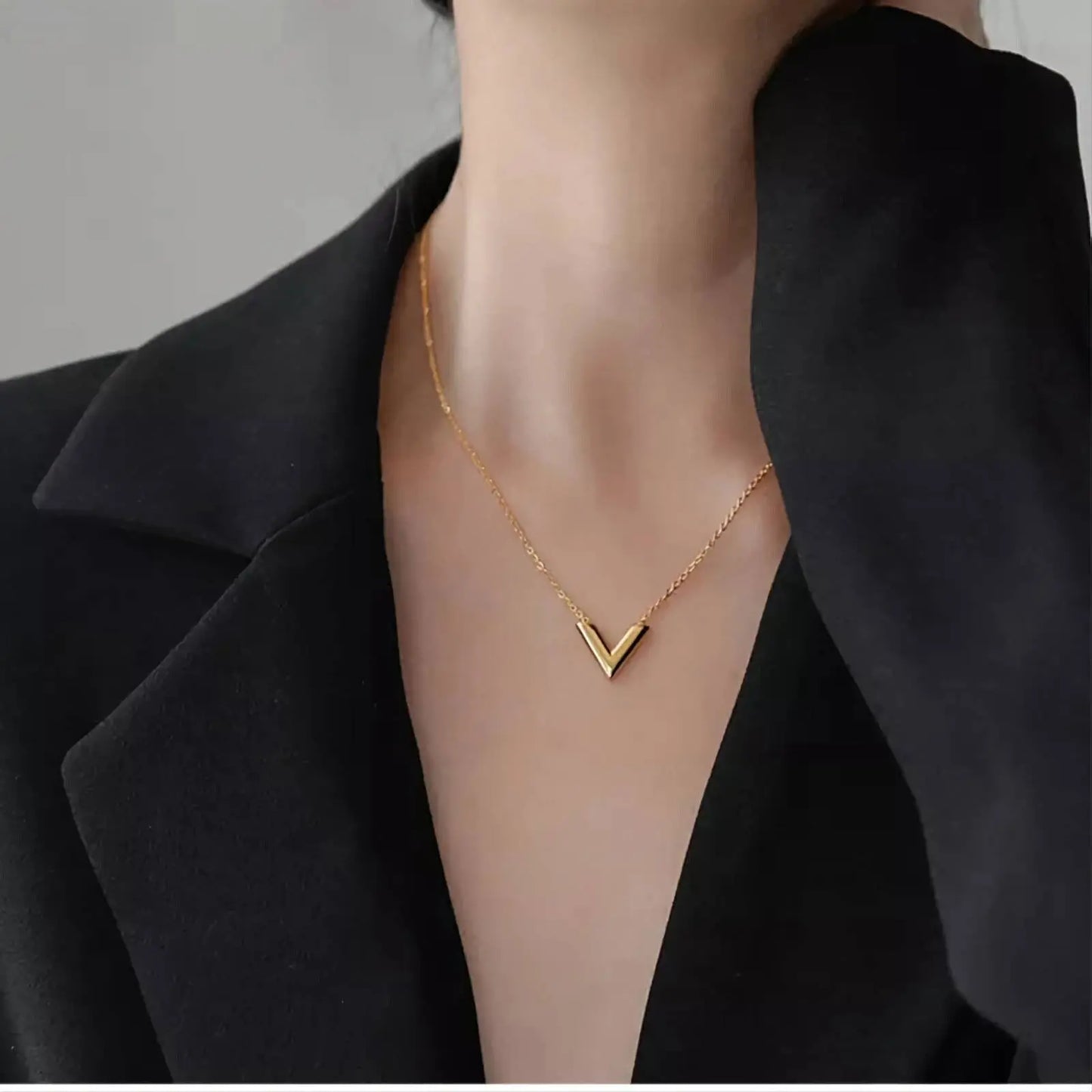 18K Gold V Pendant Necklace for Women Stainless Steel Gold Plated JettsJewelers