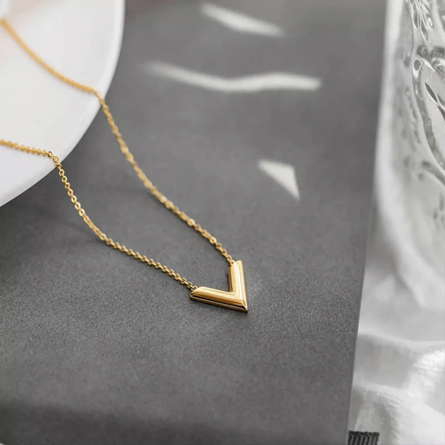 18K Gold V Pendant Necklace for Women Stainless Steel Gold Plated JettsJewelers