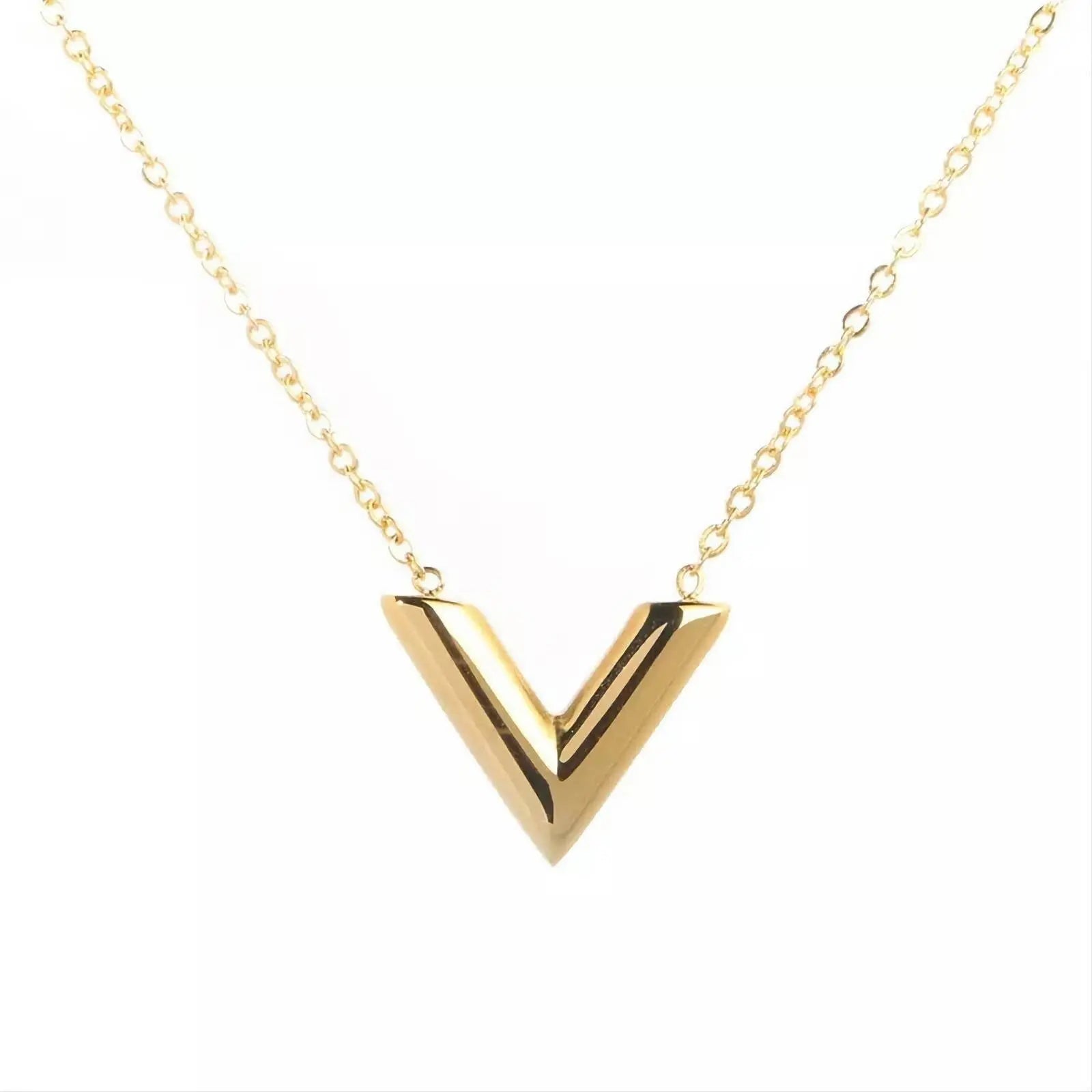 18K Gold V Pendant Necklace for Women Stainless Steel Gold Plated JettsJewelers