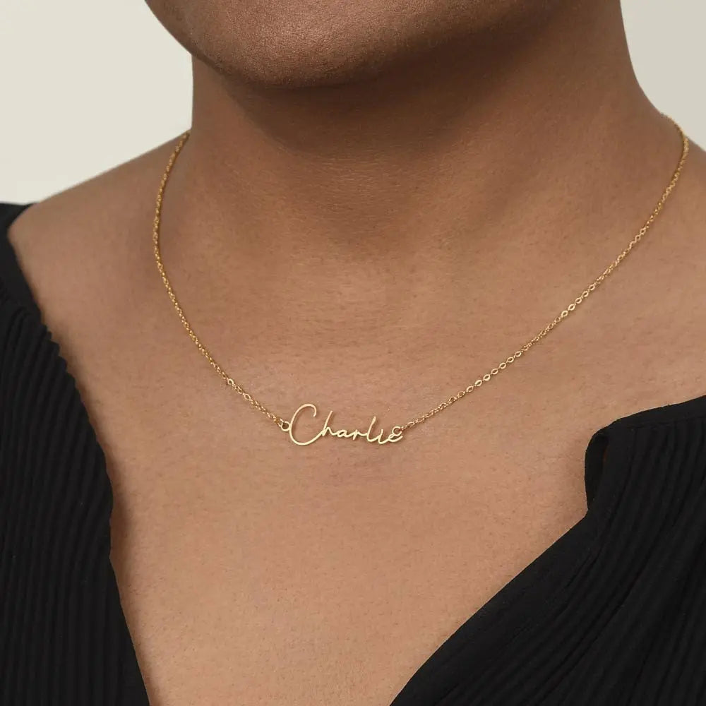 18K Yellow Gold Signature Style Name Necklace Pendant Necklace for Women Stainless Steel Gold Plated Necklace Custom Name Necklace JettsJewelers