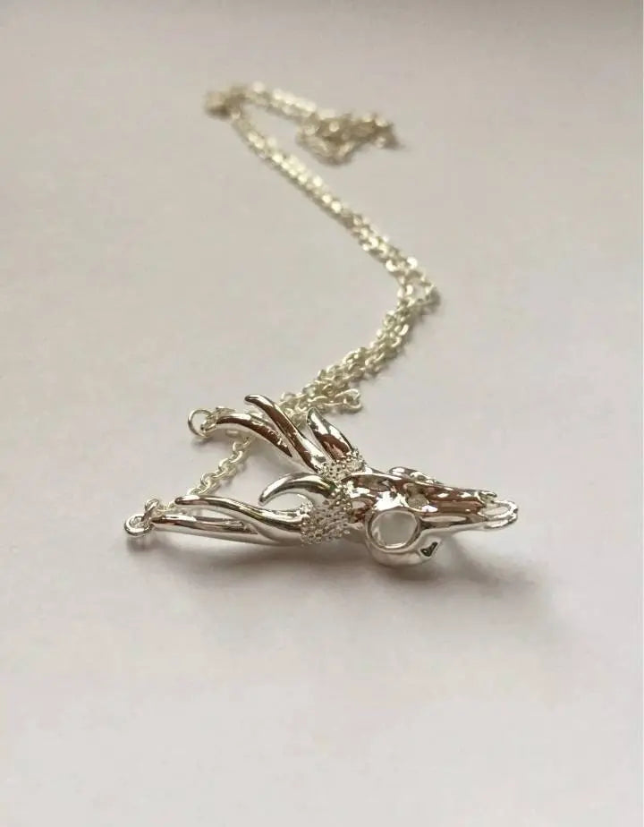 18k Gold Plated Antler Skull Necklace JettsJewelers