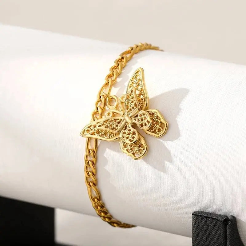 18k Gold Plated Butterfly Ankle Bracelets for Women Boho Beach Tennis Anklets Stainless Steel Layered Adjustable Chain Anklets Foot - JettsJewelers