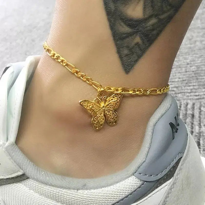 18k Gold Plated Butterfly Ankle Bracelets for Women Boho Beach Tennis Anklets Stainless Steel Layered Adjustable Chain Anklets Foot - JettsJewelers