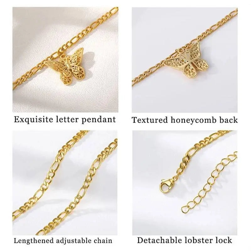 18k Gold Plated Butterfly Ankle Bracelets for Women Boho Beach Tennis Anklets Stainless Steel Layered Adjustable Chain Anklets Foot - JettsJewelers