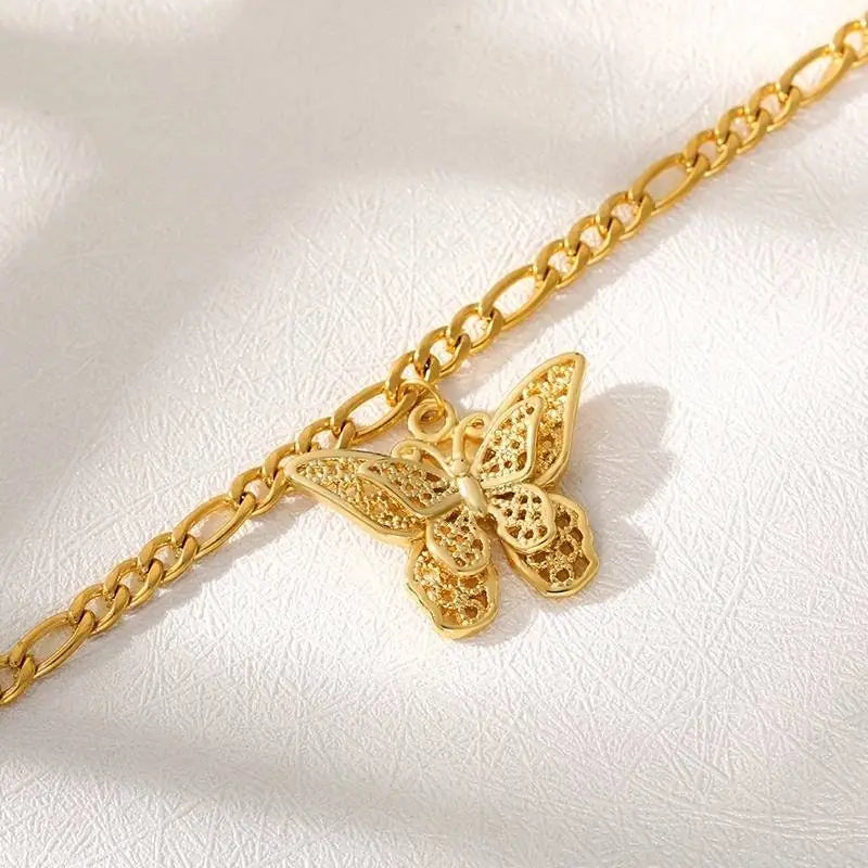 18k Gold Plated Butterfly Ankle Bracelets for Women Boho Beach Tennis Anklets Stainless Steel Layered Adjustable Chain Anklets Foot - JettsJewelers