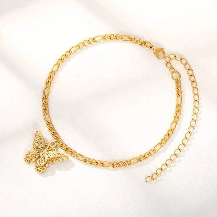 18k Gold Plated Butterfly Ankle Bracelets for Women Boho Beach Tennis Anklets Stainless Steel Layered Adjustable Chain Anklets Foot - JettsJewelers