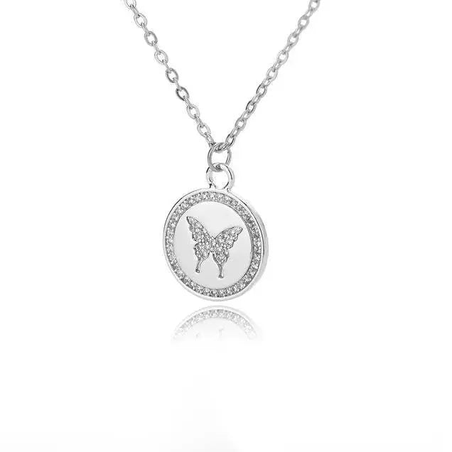 18k Gold Plated Coin Butterfly with CZ Necklace JettsJewelers