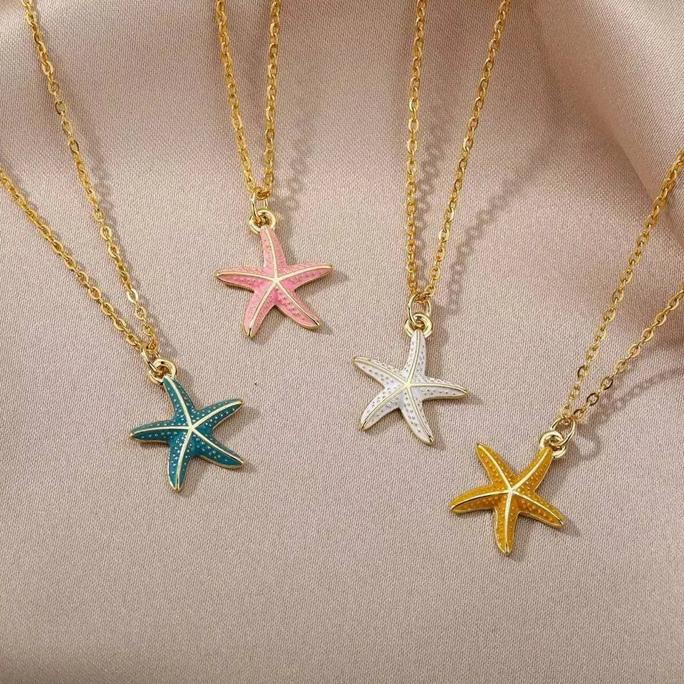18k Gold Plated Colored Starfish Pendant Necklace JettsJewelers